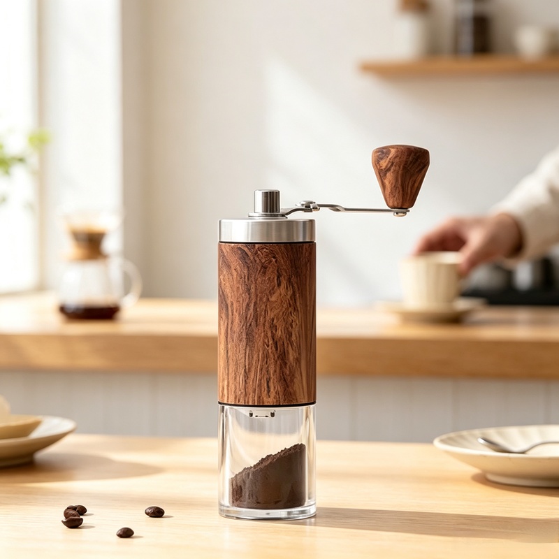 Burr Hand Grinder - 휴대용 우드 그레인 수동 커피 그라인더,
