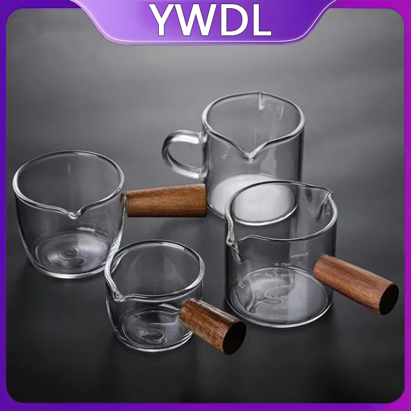 Barista Milk Jug - 50-250ml 나무 손잡이 유리 에스프레소 측정