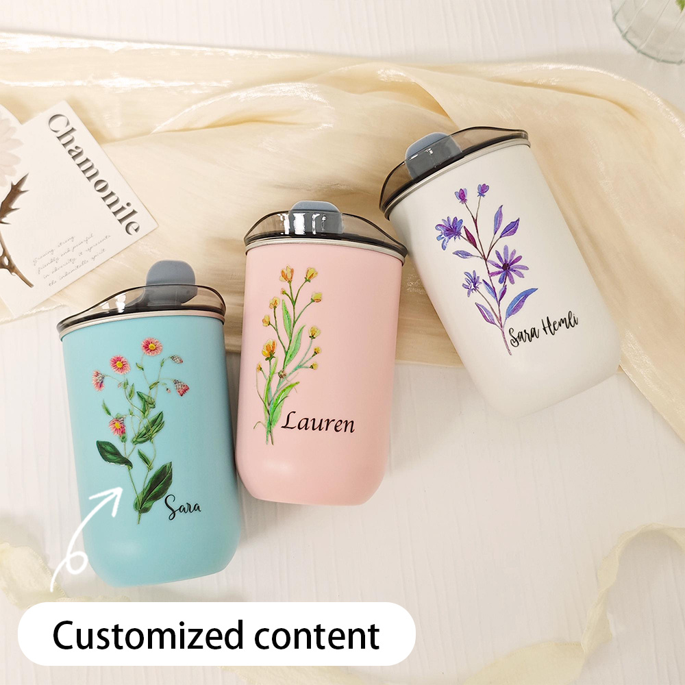 맞춤형 태어닝 플라워 스테인리스 스틸 텀블러(플립 뚜껑 - Coffee Tea Name 리뷰 및 가격