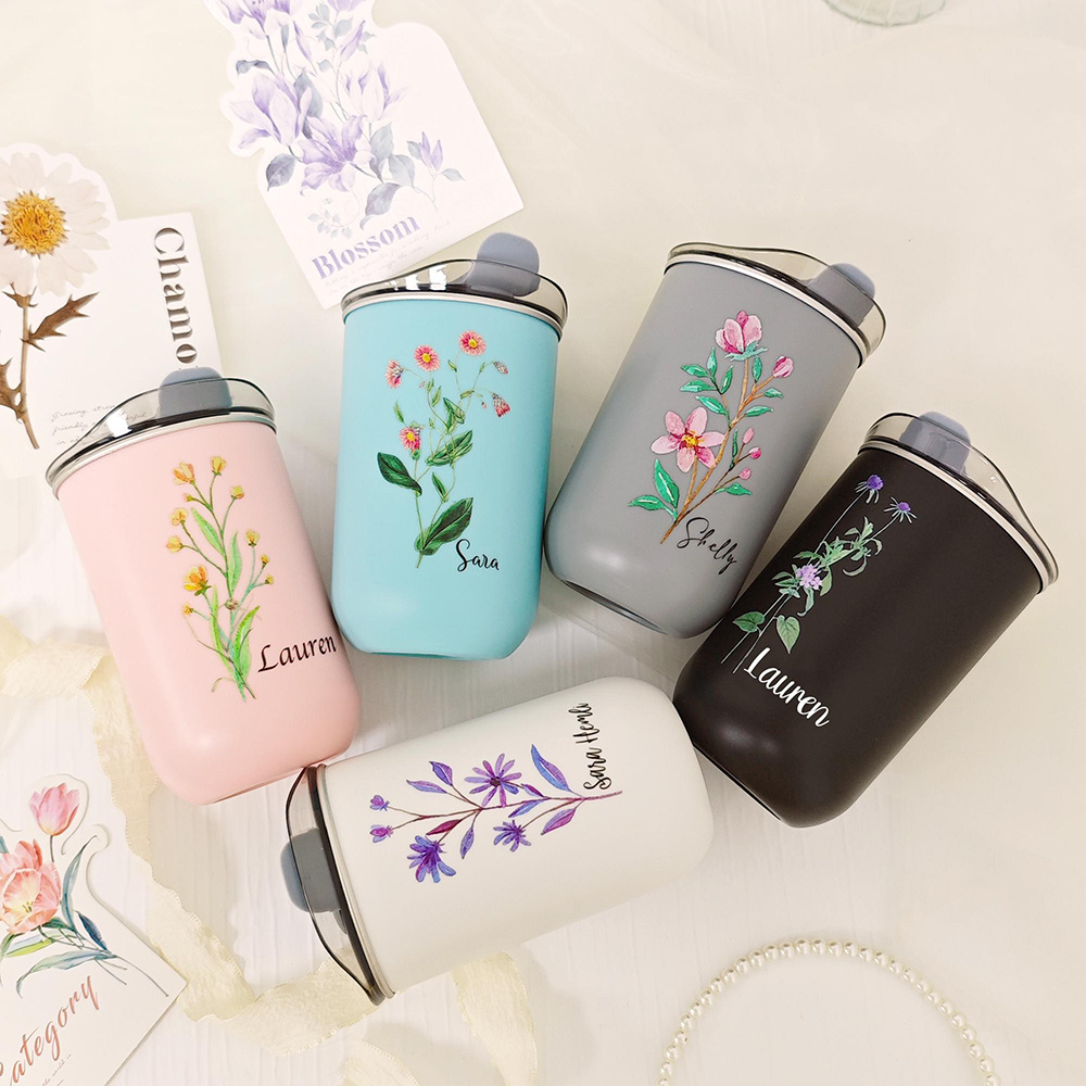 맞춤형 태어닝 플라워 스테인리스 스틸 텀블러(플립 뚜껑 - Coffee Tea Name 리뷰 및 가격